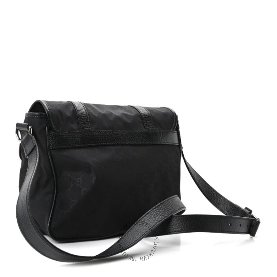 Túi Đeo Chéo Gucci Nylon Monogram Double Buckle Flap Messenger Bag Black GDCB350
