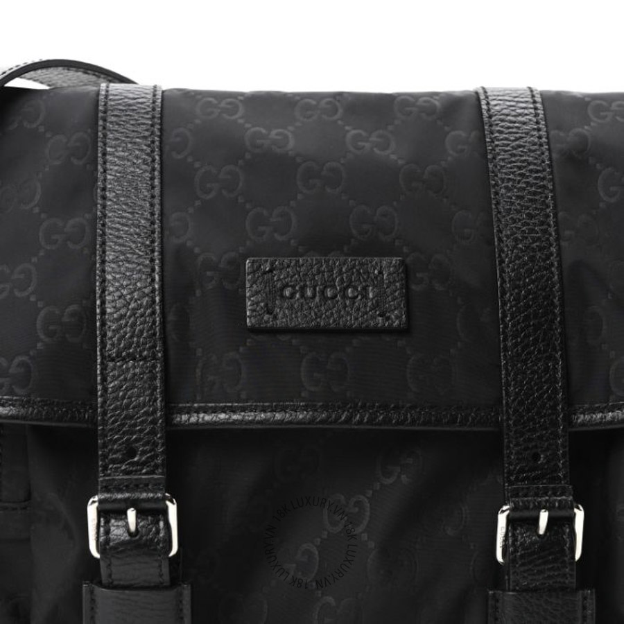 Túi Đeo Chéo Gucci Nylon Monogram Double Buckle Flap Messenger Bag Black GDCB350 18 Túi Đeo Chéo Gucci Nylon Monogram Double Buckle Flap Messenger Bag Black GDCB350