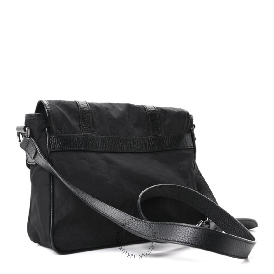 Túi Đeo Chéo Gucci Nylon Monogram Double Buckle Flap Messenger Bag Black GDCB387