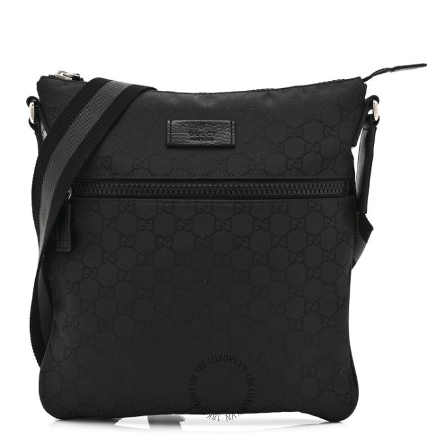 Túi Đeo Chéo Gucci Nylon Monogram Medium Flat Messenger Bag Black GDCB418