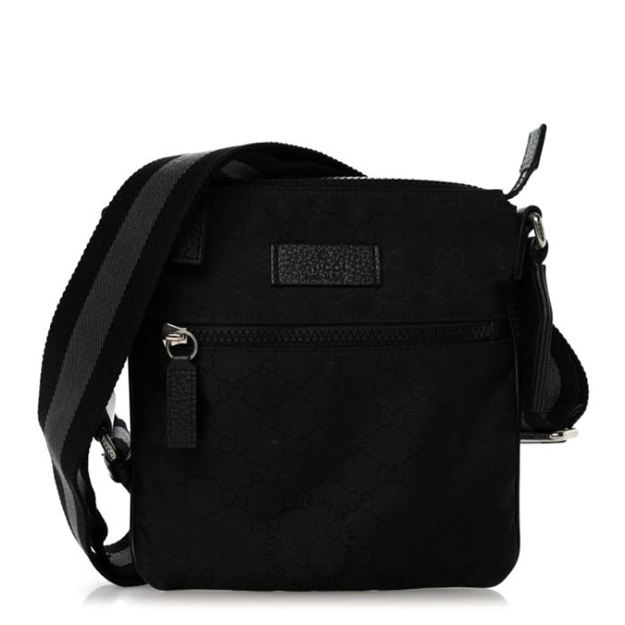 Túi đeo chéo Gucci Nylon Monogram Mini Flat Messenger Bag Black GGC442