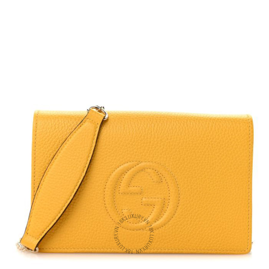 Túi đeo chéo Gucci Pebbled Calfskin Soho Wallet on Chain New Buttercup GGC546