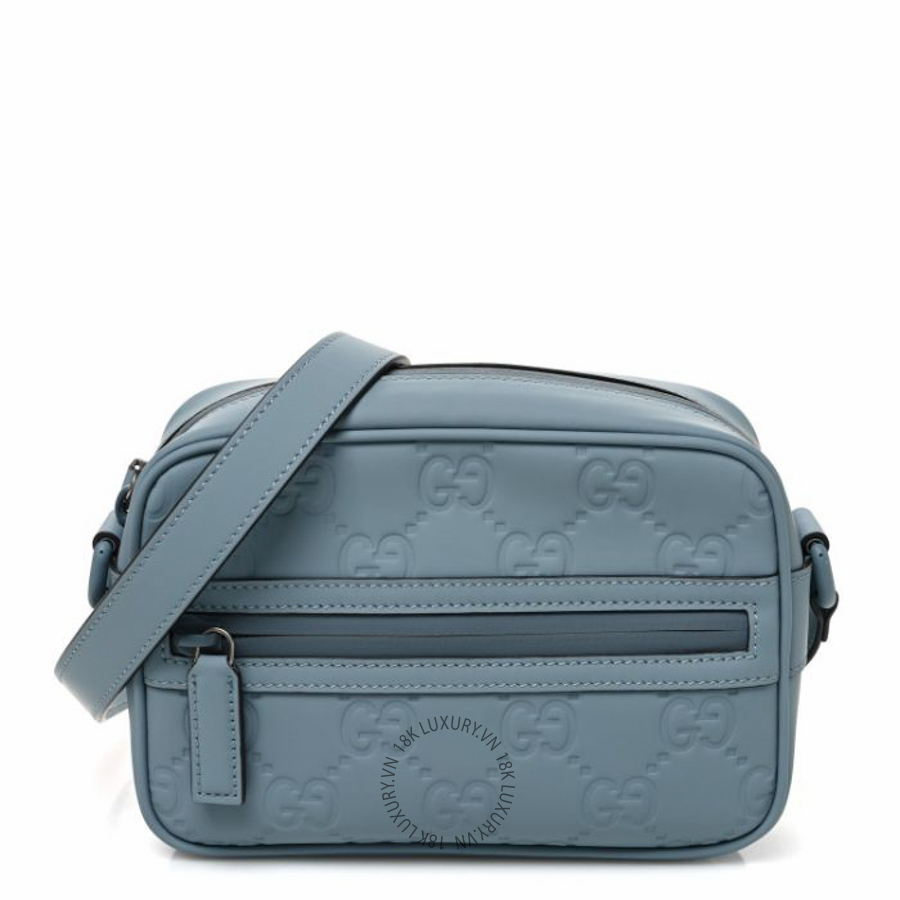 Túi đeo chéo Gucci Rubber Effect Calfskin GG Mini Crossbody Bag Light Blue NFPG464