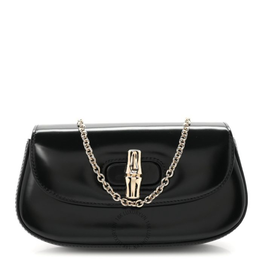 Túi đeo chéo Gucci Shiny Calfskin Small Bamboo Night Bag Black GGC612