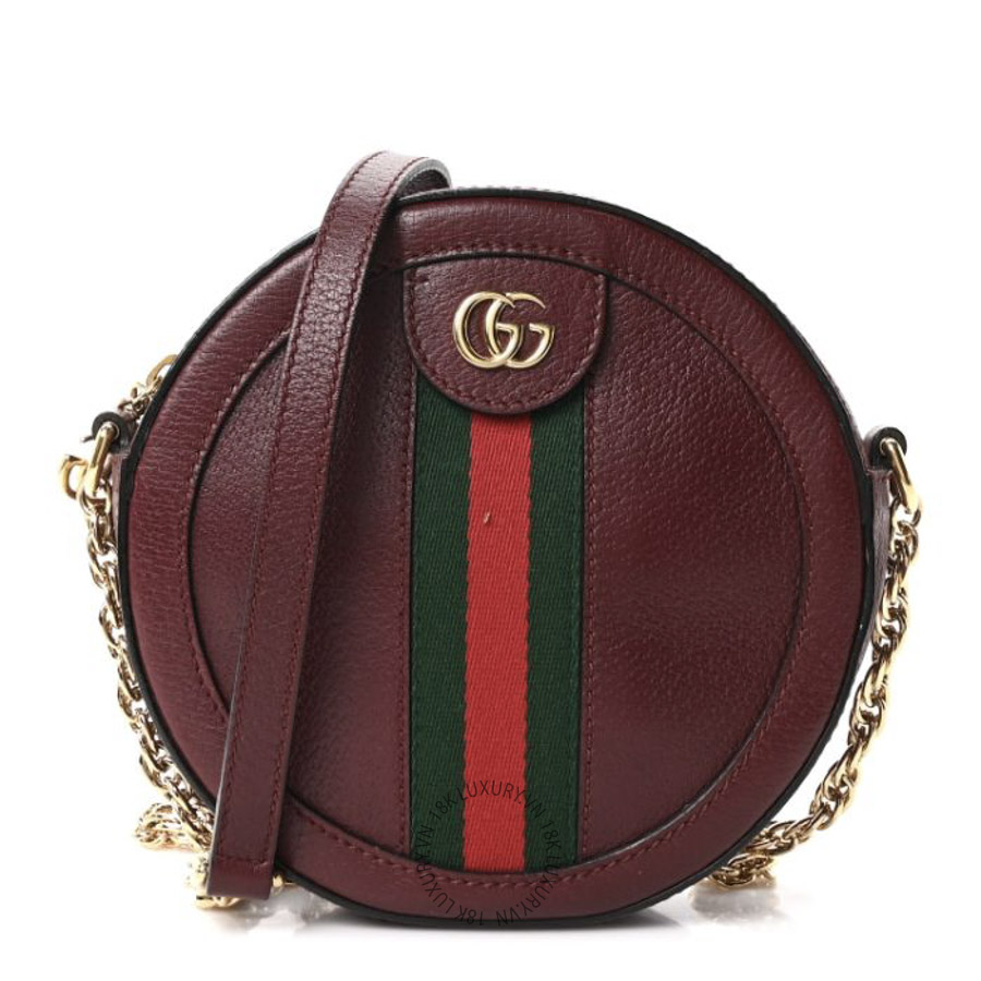 Túi Đeo Chéo Gucci Soft Textured Calfskin Web Mini Ophidia Round Shoulder Bag Vintage Bordeaux GDCB730
