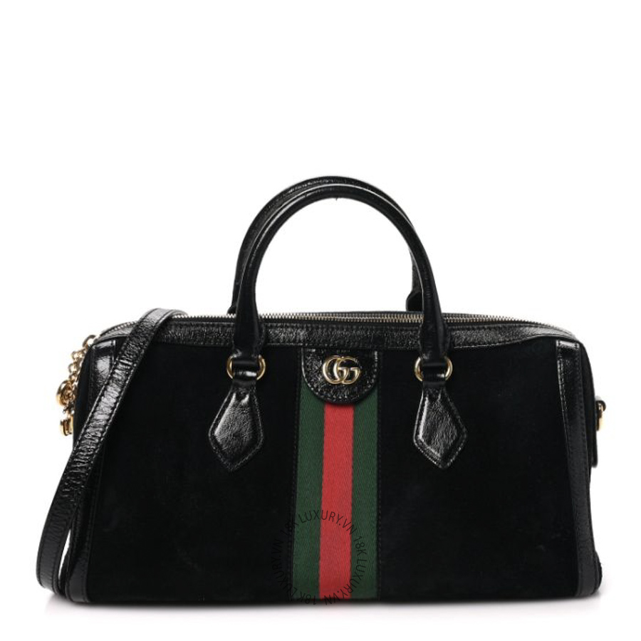 Túi Đeo Chéo Gucci Suede Patent GG Web Medium Ophidia Boston Black GDCB426