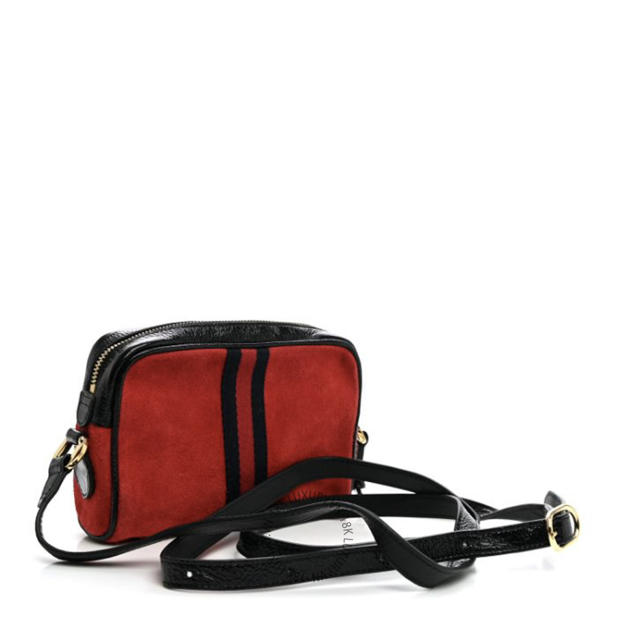 Túi Đeo Chéo Gucci Suede Patent Web Mini Ophidia Shoulder Bag Hibiscus Red Black GDCB411