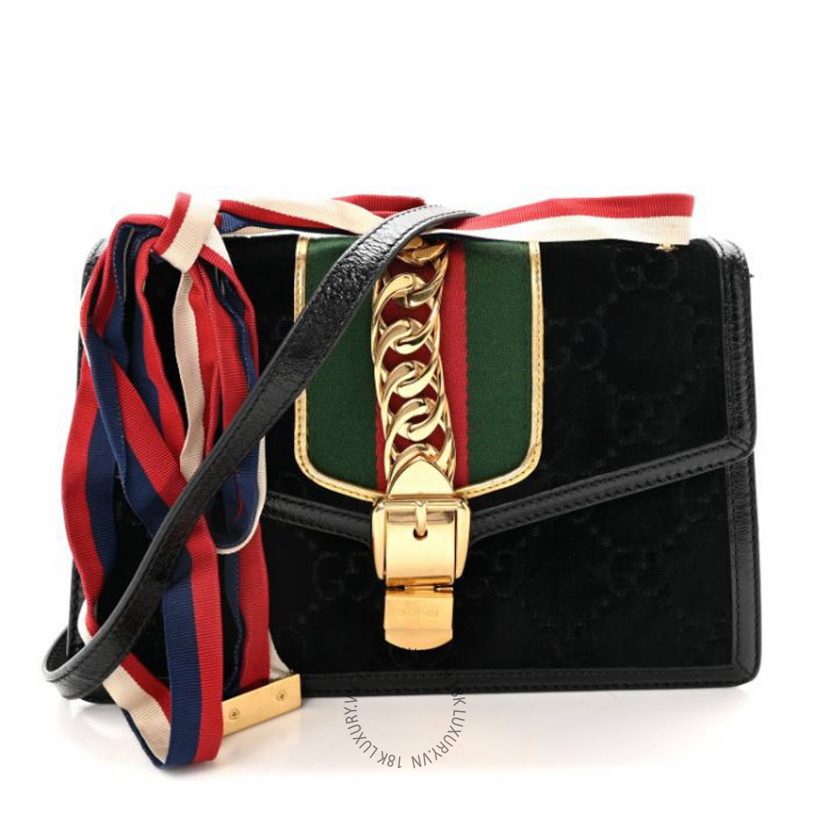Túi đeo chéo Gucci Velvet GG Monogram Small Sylvie Top Handle Bag Black NFPG399