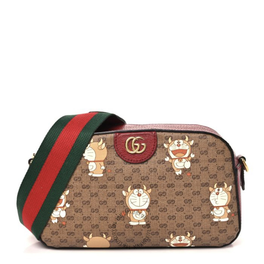 Túi Đeo Chéo Gucci X DORAEMON Mini Vintage GG Supreme Monogram Shoulder Bag Beige Cherry Red GDCB258