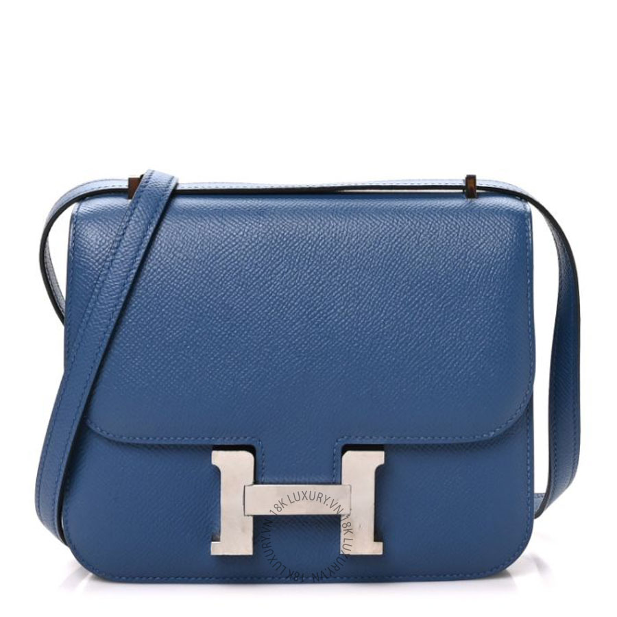 Túi đeo chéo Hermes Epsom Constance Verso 18 Bleu Agate Gris Mouette FPTH311