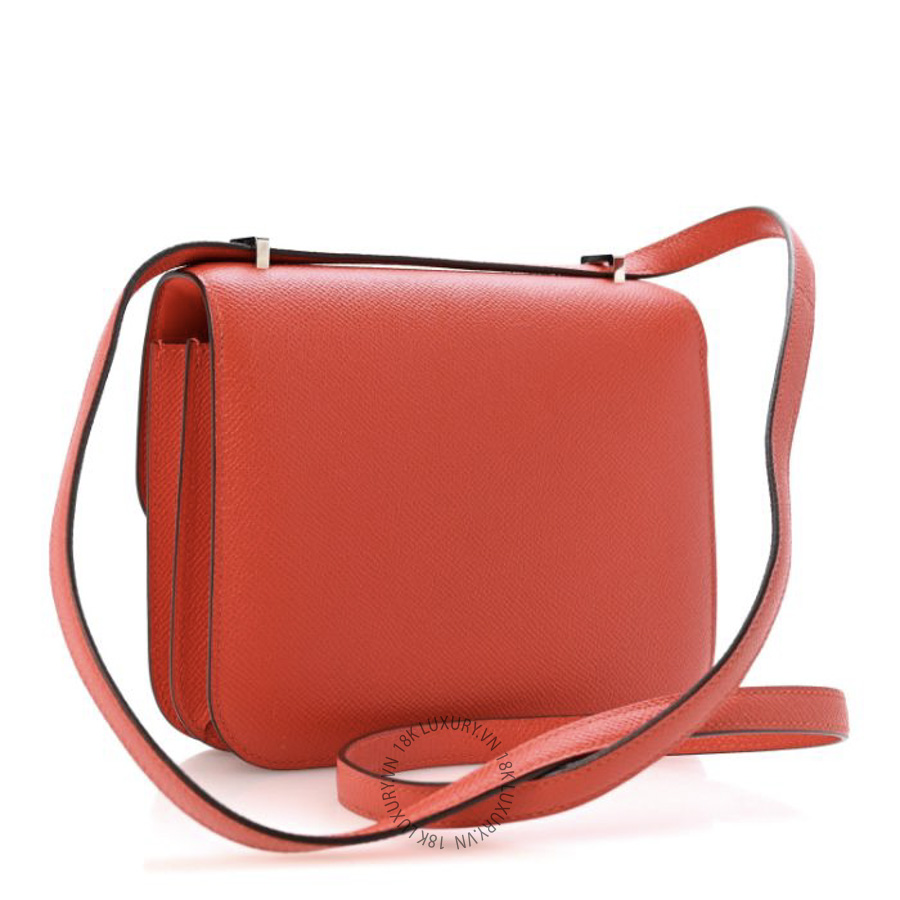 Túi Đeo Chéo Hermes Epsom Enamel Constance 18 Capucine Sanguine TMH133