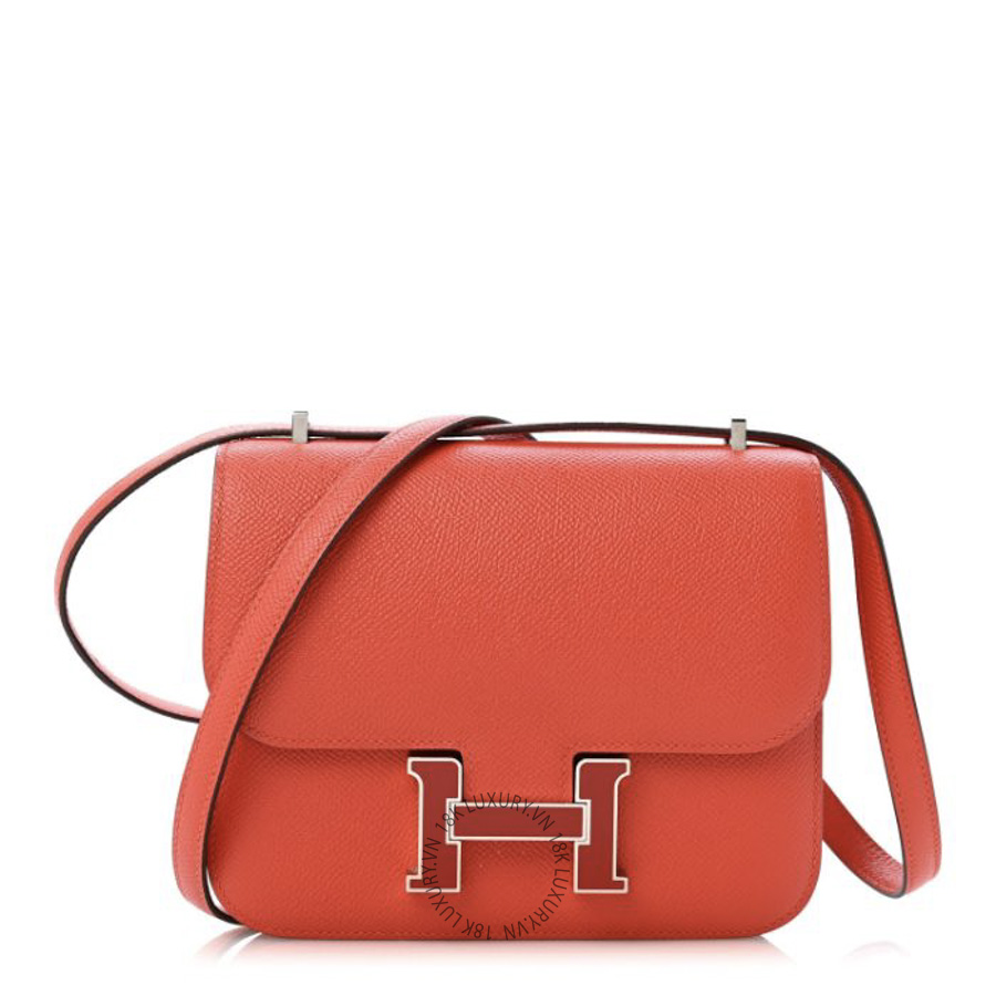 Túi Đeo Chéo Hermes Epsom Enamel Constance 18 Capucine Sanguine TMH133