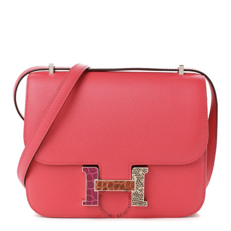 Túi Đeo Chéo Hermes Epsom Shiny Alligator Lizard Constance 18 Rose Extreme Rose Poupre Etru TMH312