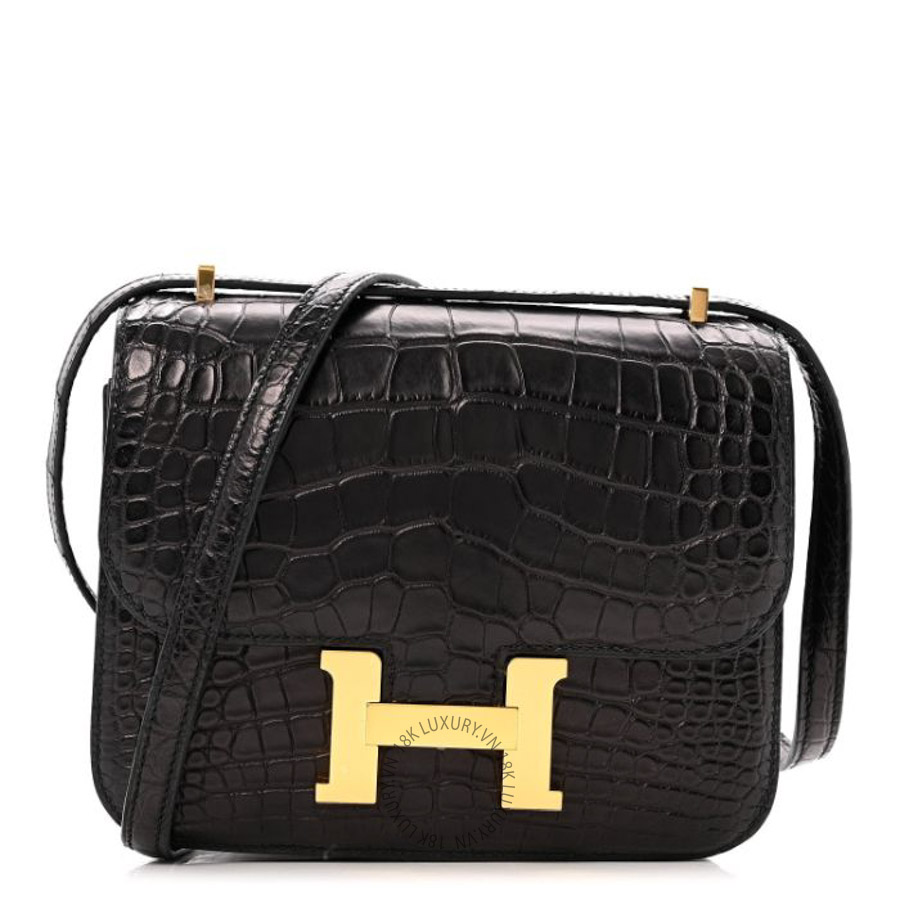 Túi đeo chéo Hermes Matte Alligator Constance 18 Black FPTH066