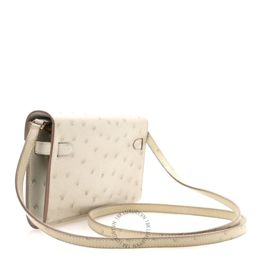 Túi đeo chéo Hermes Ostrich Kelly Wallet To Go Gris Perle HMT041