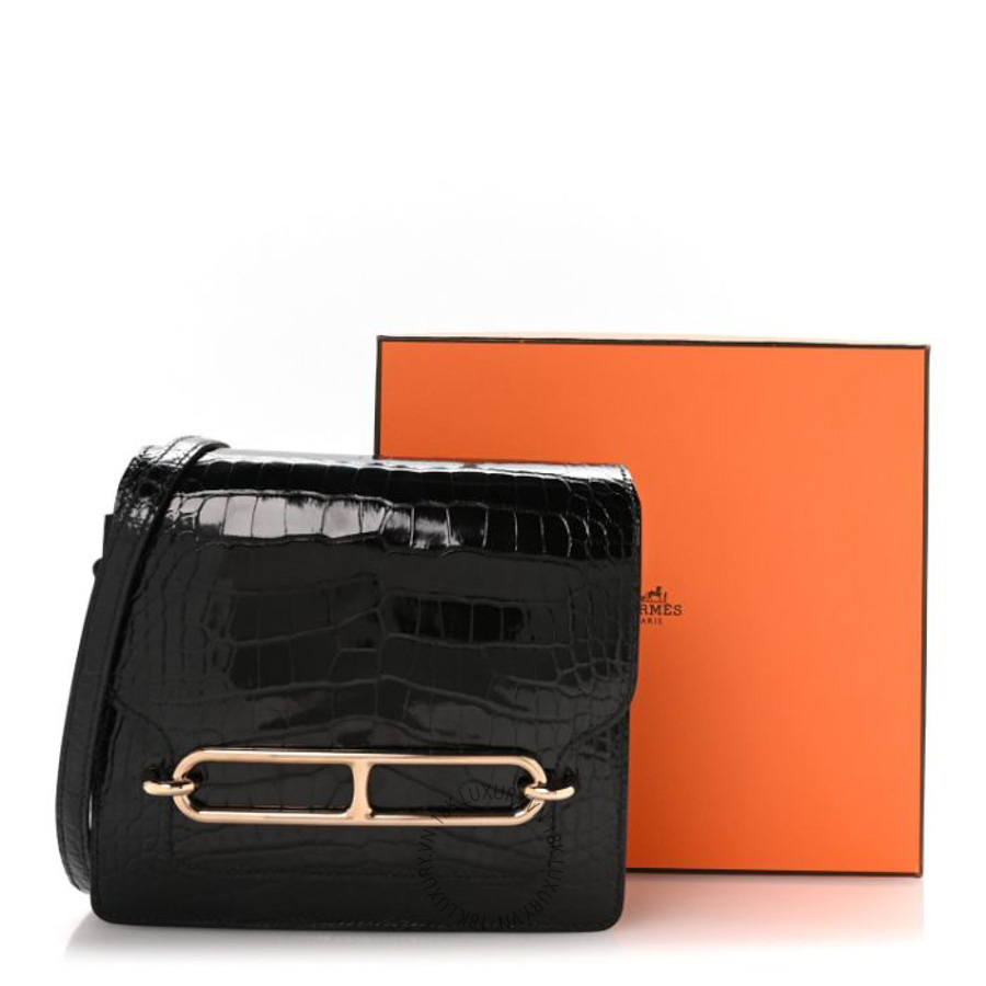 Túi đeo chéo Hermes Shiny Alligator Mini Sac Roulis Black FPTH411 8 Túi đeo chéo Hermes Shiny Alligator Mini Sac Roulis Black FPTH411