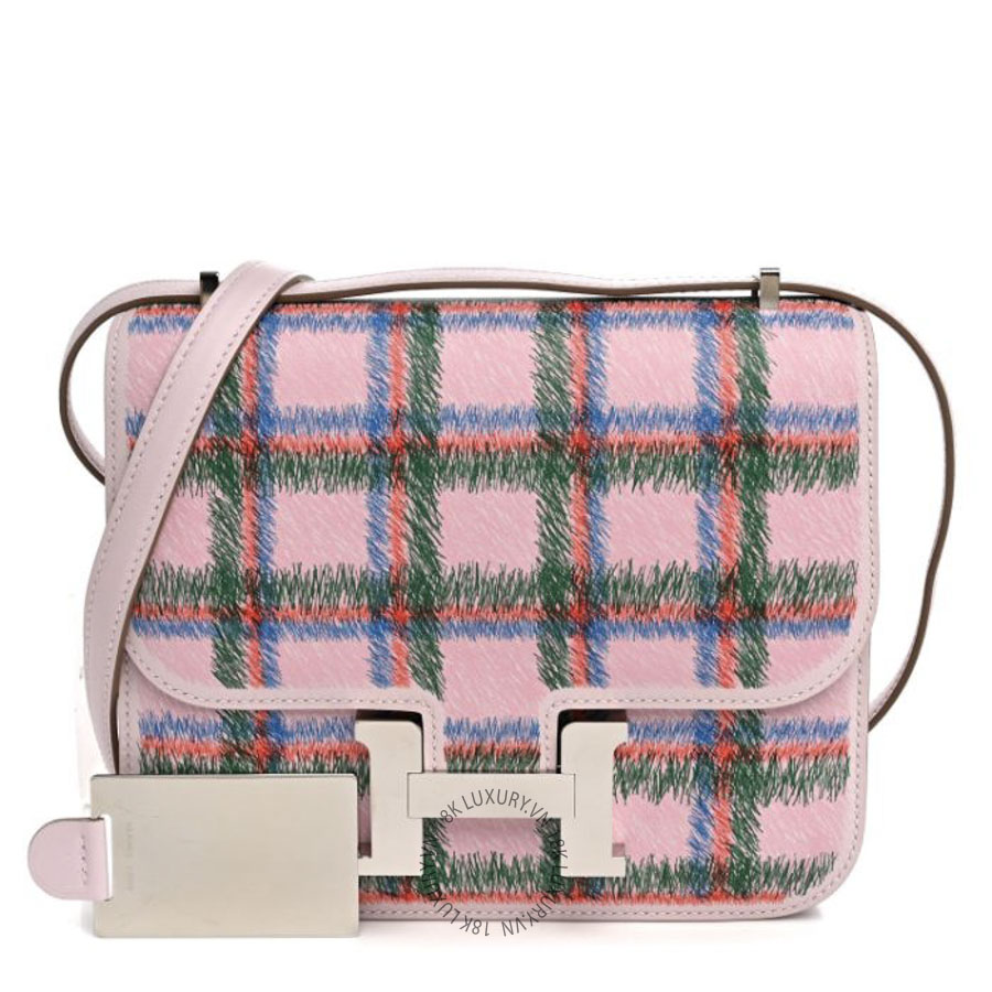 Túi Đeo Chéo Hermes Swift Tartan Printed Constance 18 Mauve Pale TMH491