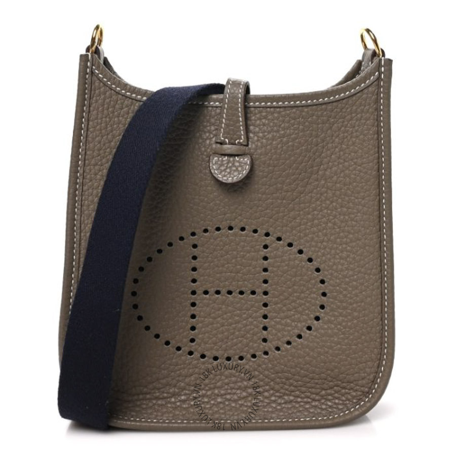 Túi Đeo Chéo Hermes Taurillon Clemence Amazone Evelyne TPM Etoupe Bleu Indigo TMH322