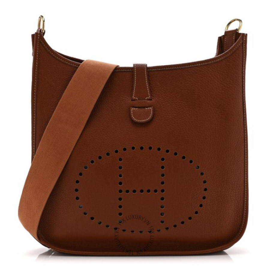 Túi Đeo Chéo Hermes Taurillon Clemence Evelyne GM Noisette TMH229