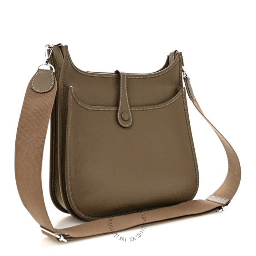 Túi đeo chéo Hermes Taurillon Clemence Evelyne III PM Etoupe HMT266