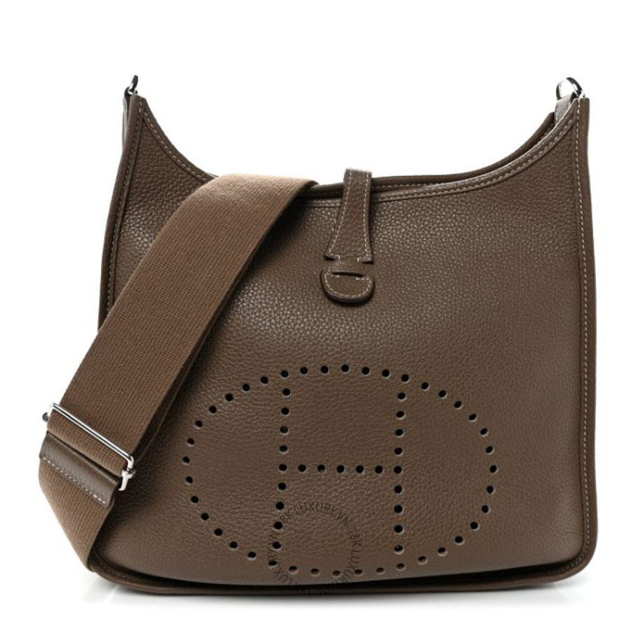 Túi đeo chéo Hermes Taurillon Clemence Evelyne III PM Etoupe HMT393