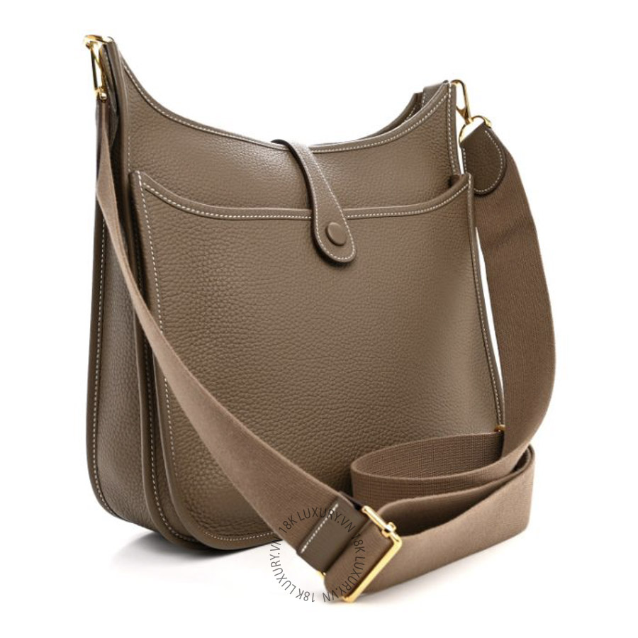 Túi Đeo Chéo Hermes Taurillon Clemence EVELYNE III PM Etoupe TMH485