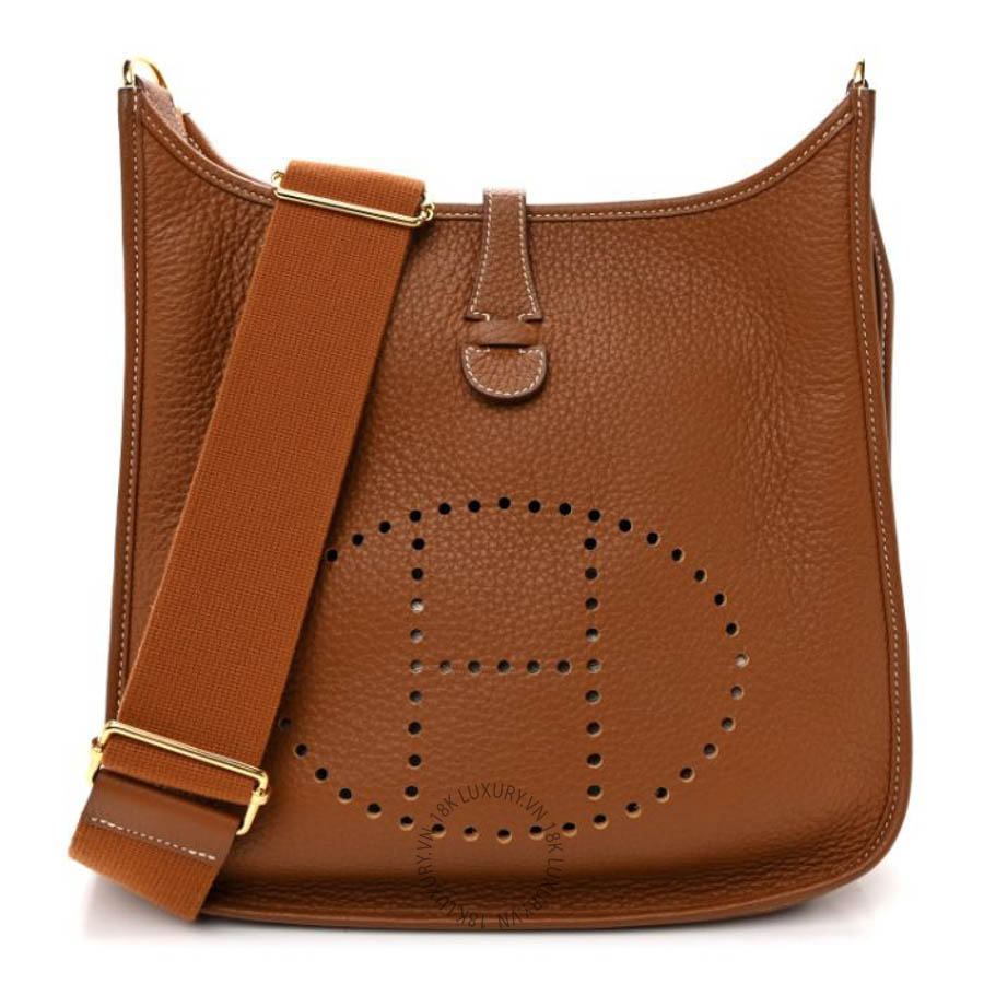 Túi đeo chéo Hermes Taurillon Clemence Evelyne III PM Gold Brown HMT015