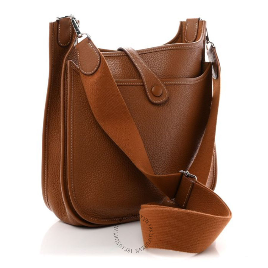 Túi đeo chéo Hermes Taurillon Clemence Evelyne III PM Gold Brown HMT046