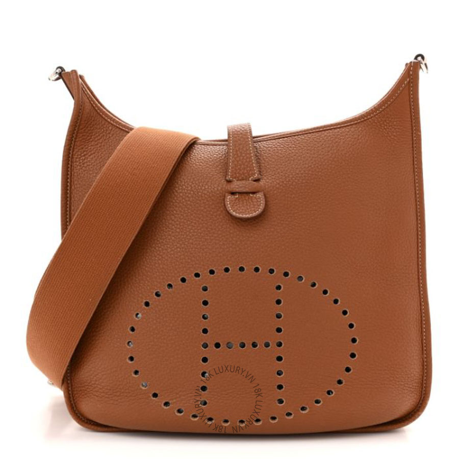 Túi đeo chéo Hermes Taurillon Clemence Evelyne III PM Gold Brown HMT306