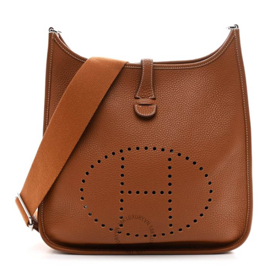 Túi đeo chéo Hermes Taurillon Clemence Evelyne III PM Gold Brown HMT309