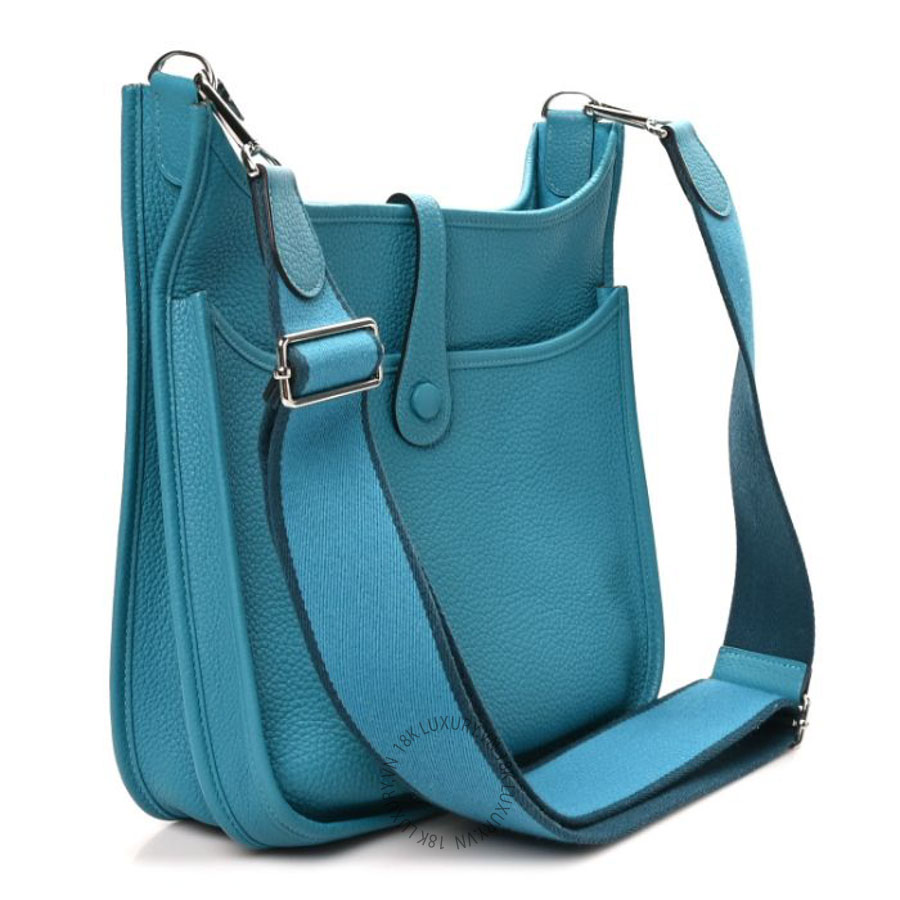 Túi đeo chéo Hermes Taurillon Clemence Evelyne III PM Turquoise Colvert HMT008
