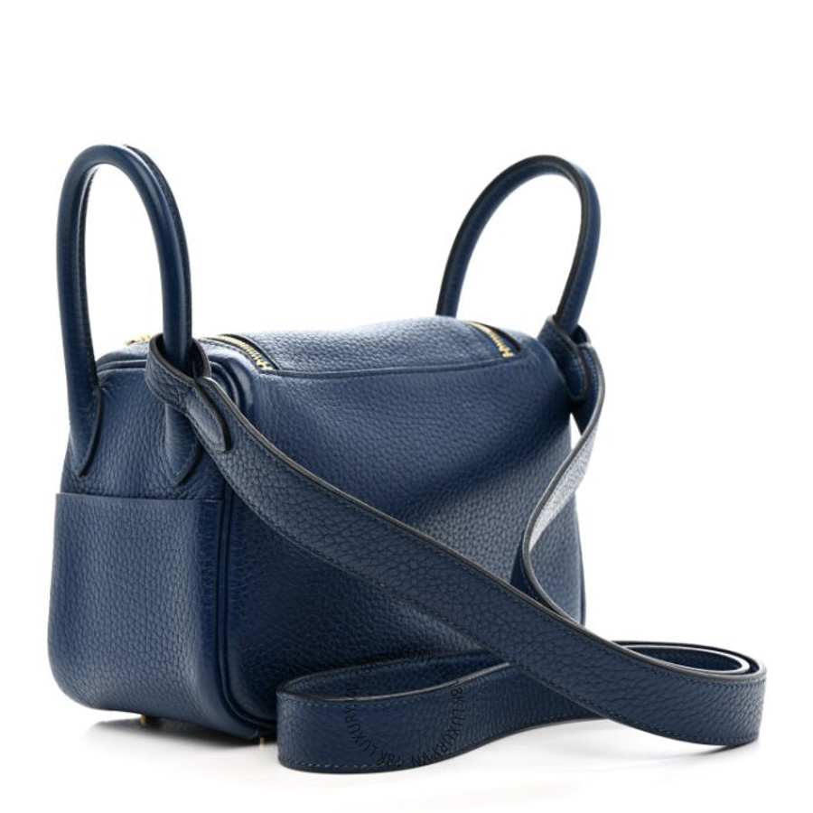 Túi Đeo Chéo Hermes Taurillon Clemence Mini Lindy 20 Deep Bleu TMH303