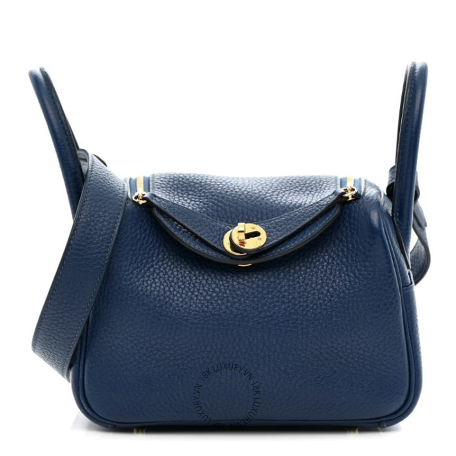 Túi Đeo Chéo Hermes Taurillon Clemence Mini Lindy 20 Deep Bleu TMH303
