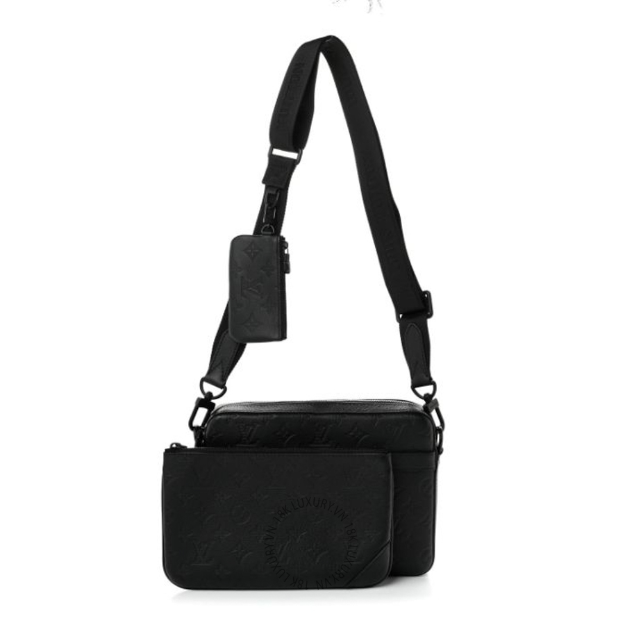 Túi đeo chéo Louis Vuitton Calfskin Monogram Shadow Trio Messenger Black QWE732