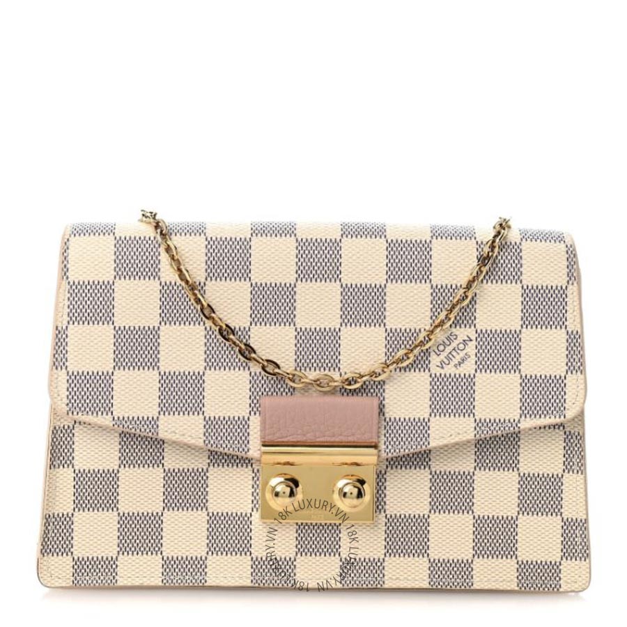 Túi Đeo Chéo Louis Vuitton Damier Azur Croisette Chain Wallet Rose Ballerine MNGR434