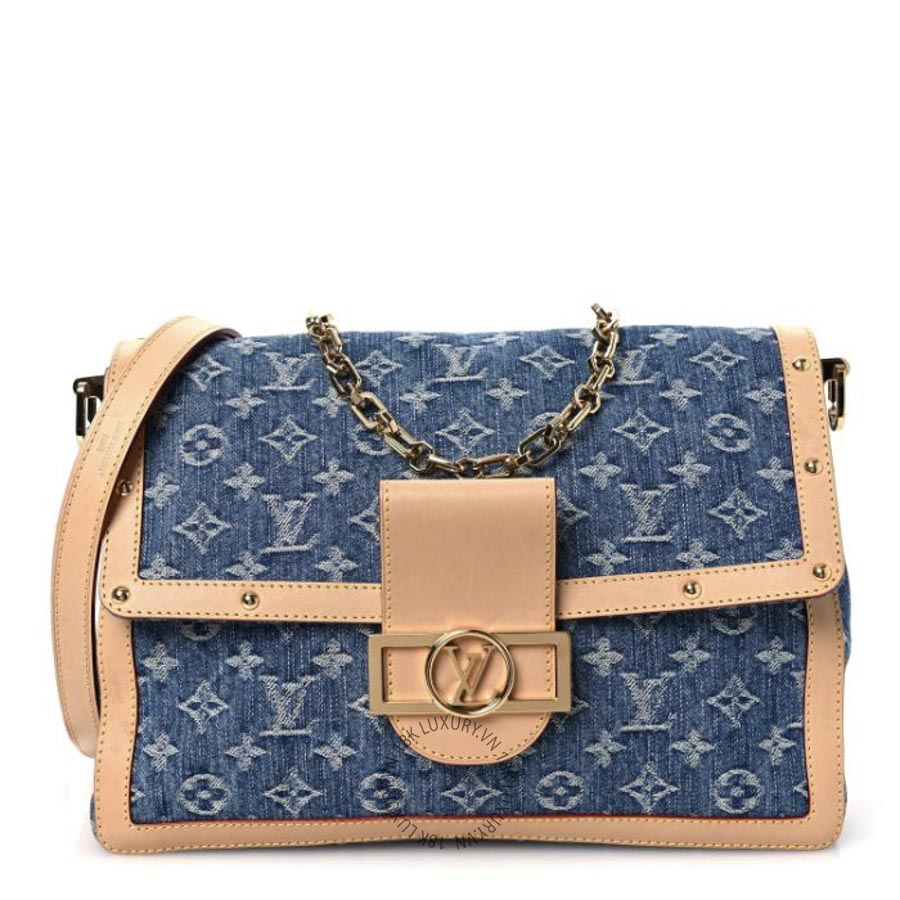 Túi Đeo Chéo Louis Vuitton Denim Monogram Dauphine Soft GM Blue MNGR860