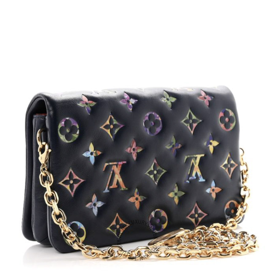 Túi Đeo Chéo Louis Vuitton Lambskin Embossed Monogram LV Garden Pochette Coussin Navy MNGR800