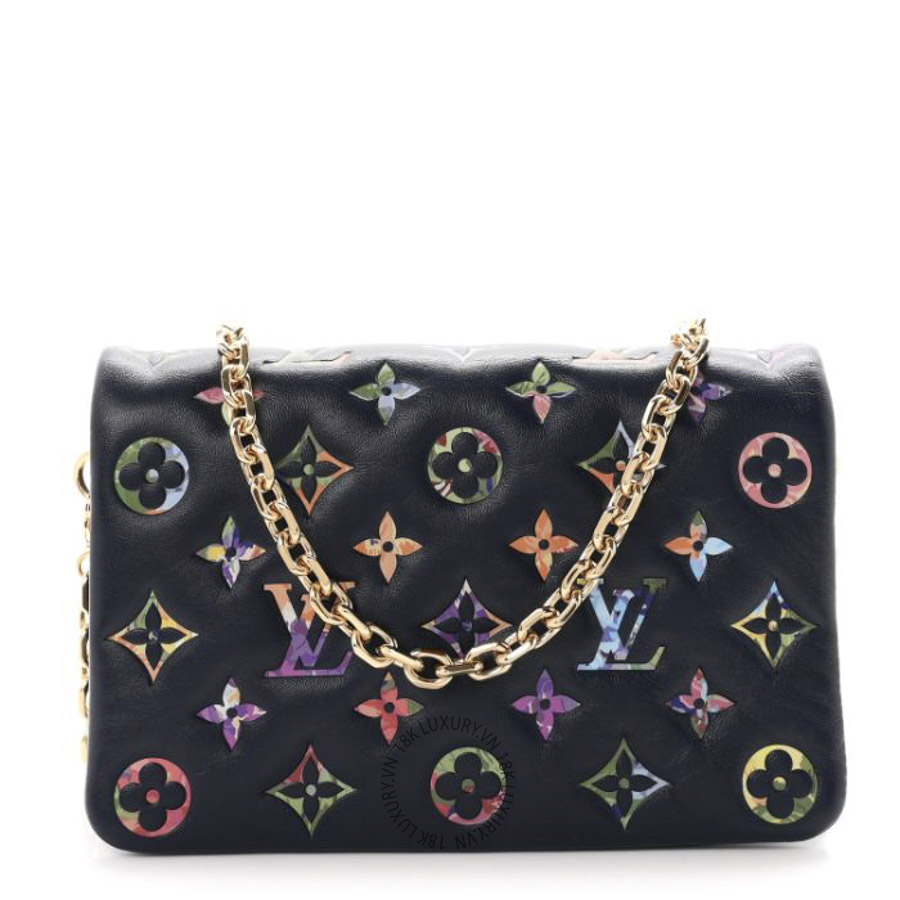 Túi Đeo Chéo Louis Vuitton Lambskin Embossed Monogram LV Garden Pochette Coussin Navy MNGR800