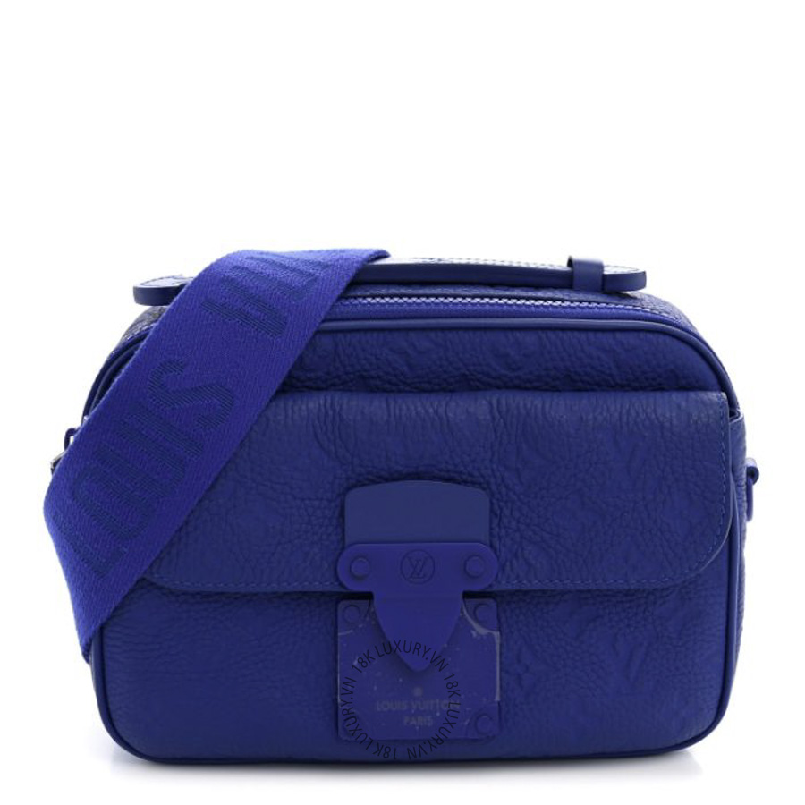 Túi Đeo Chéo Louis Vuitton Taurillon Monogram S Lock Messenger Blue NSBD837