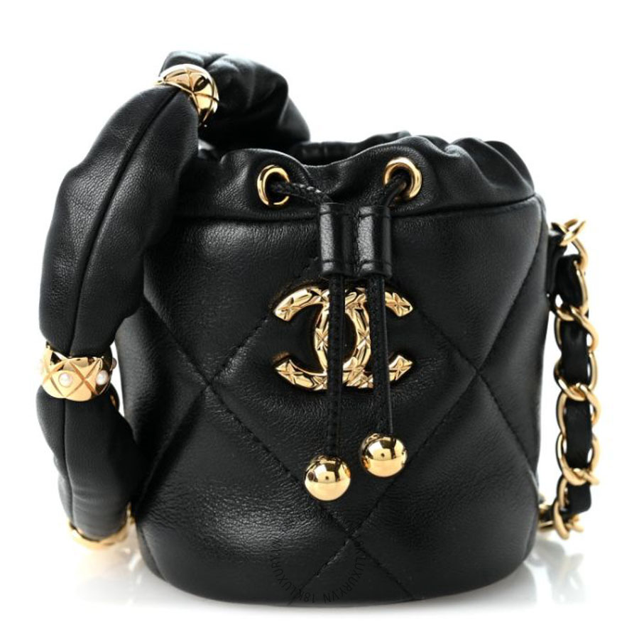 Túi đeo chéo mini Chanel Calfskin Quilted Mini Drawstring Bucket Bag Black FPTC104