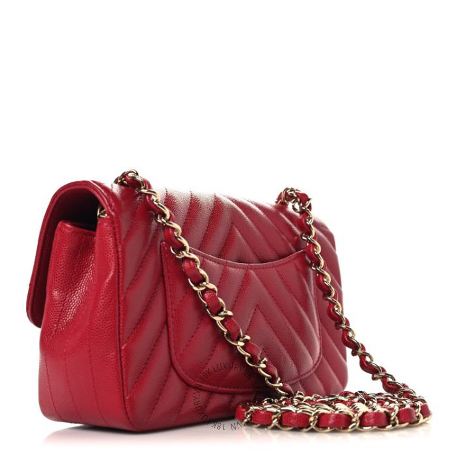 Túi đeo chéo mini Chanel Caviar Chevron Quilted Mini Rectangular Flap Dark Red FPTC250