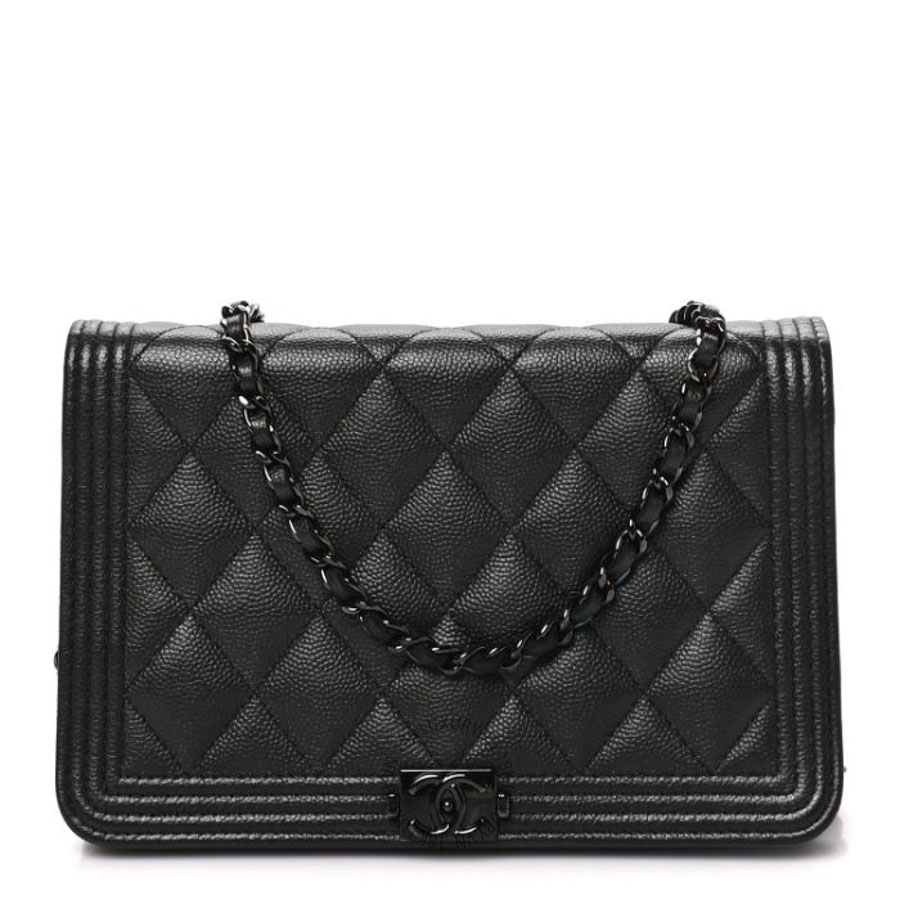 Túi đeo chéo mini Chanel Caviar Quilted Boy Wallet On Chain WOC So Black FPTC830
