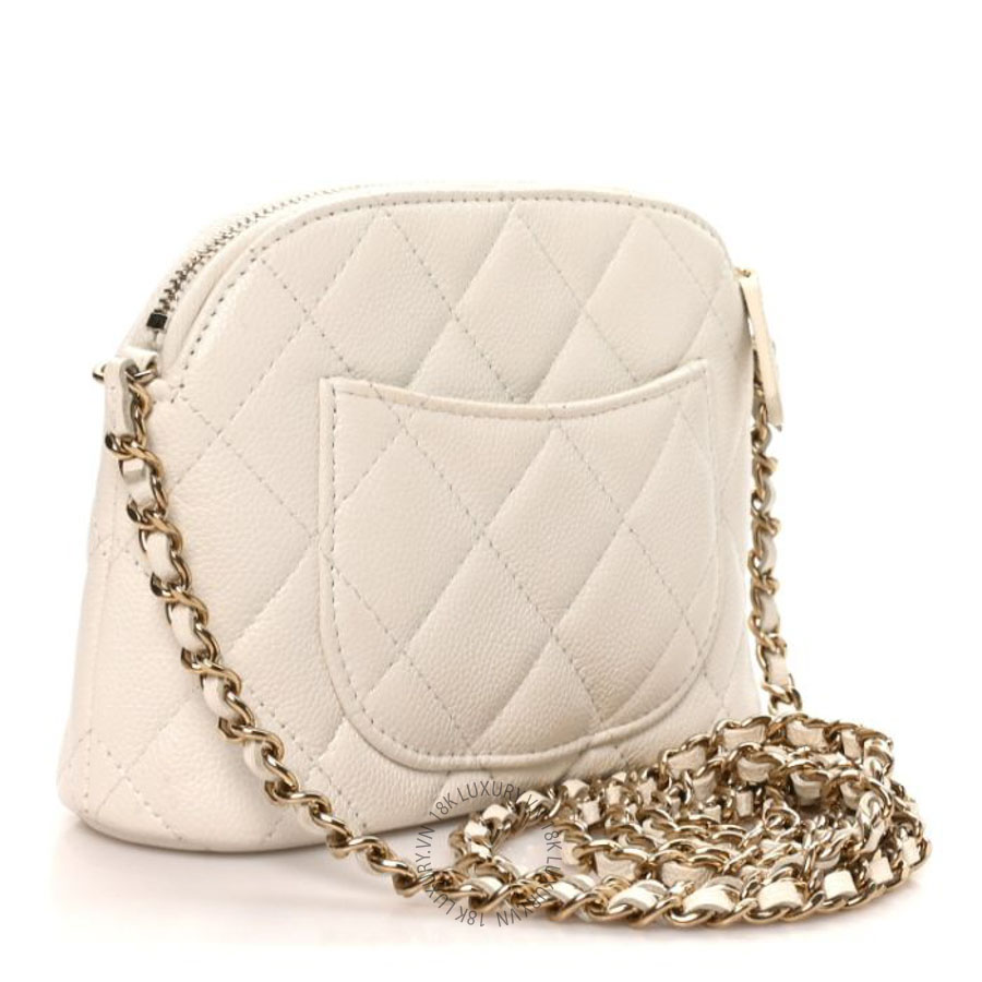 Túi Đeo Chéo Mini Chanel Caviar Quilted Classic Clutch with Chain White CVB1043