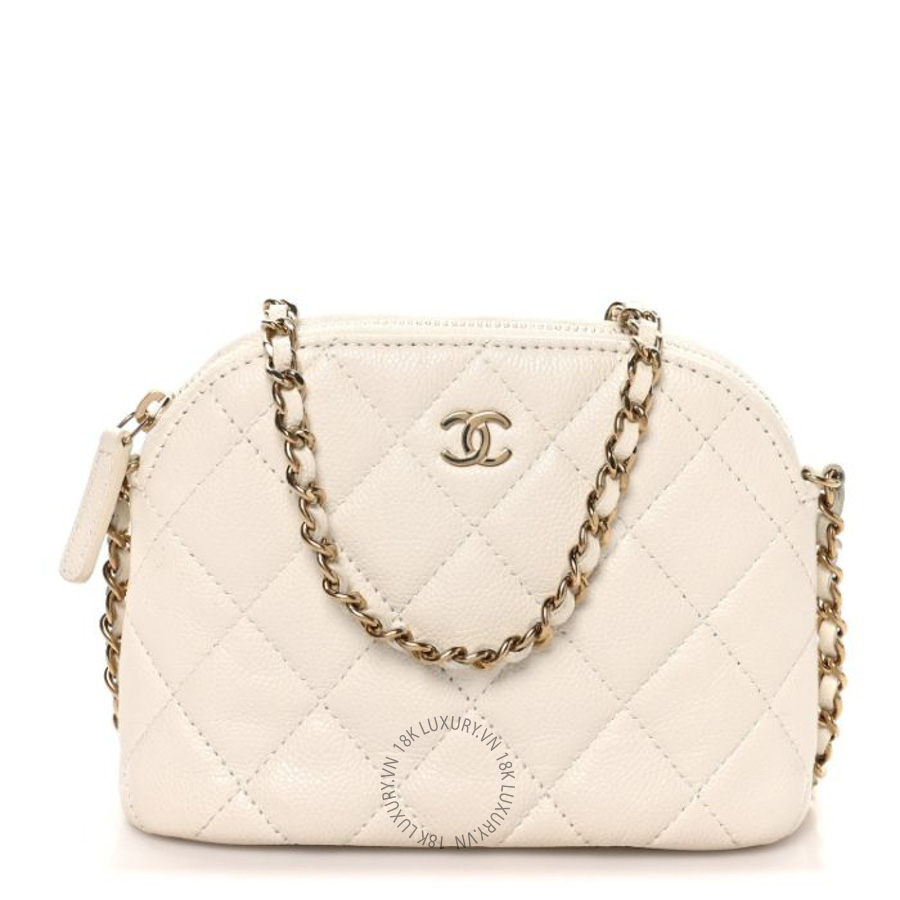Túi Đeo Chéo Mini Chanel Caviar Quilted Classic Clutch with Chain White CVB1043