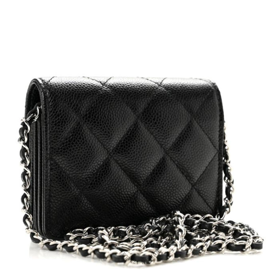 Túi đeo chéo mini Chanel Caviar Quilted Flap Card Holder On Chain Black FPTC340