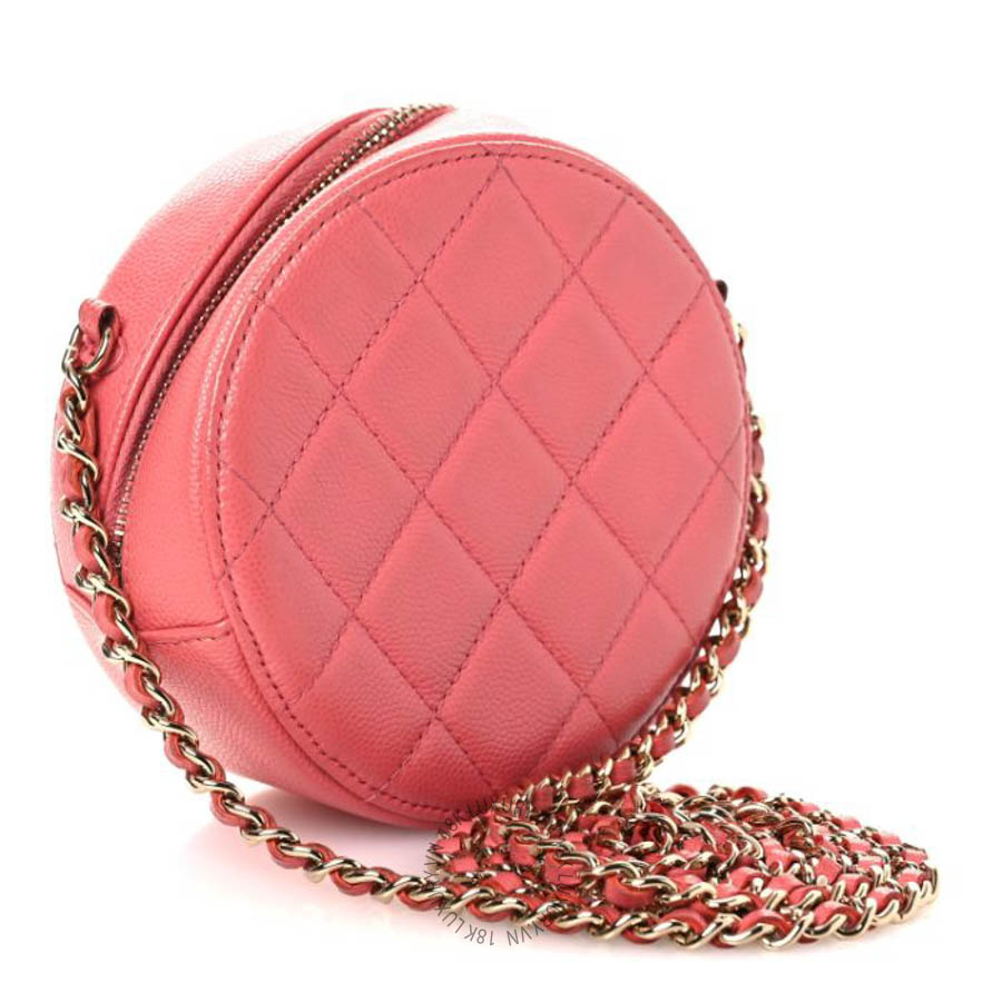 Túi Đeo Chéo Mini Chanel Caviar Quilted Round Clutch With Chain Pink CVB1060