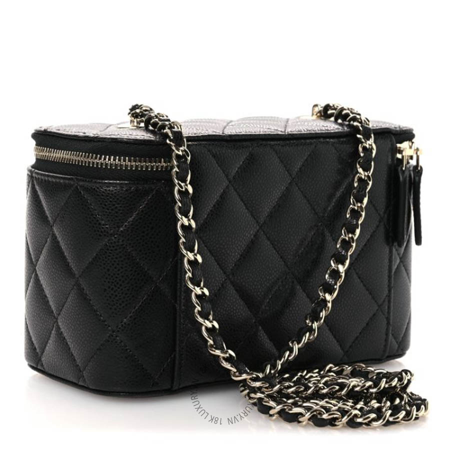 Túi Đeo Chéo Mini Chanel Caviar Quilted Small Vanity Case With Chain Black Black CVB1146