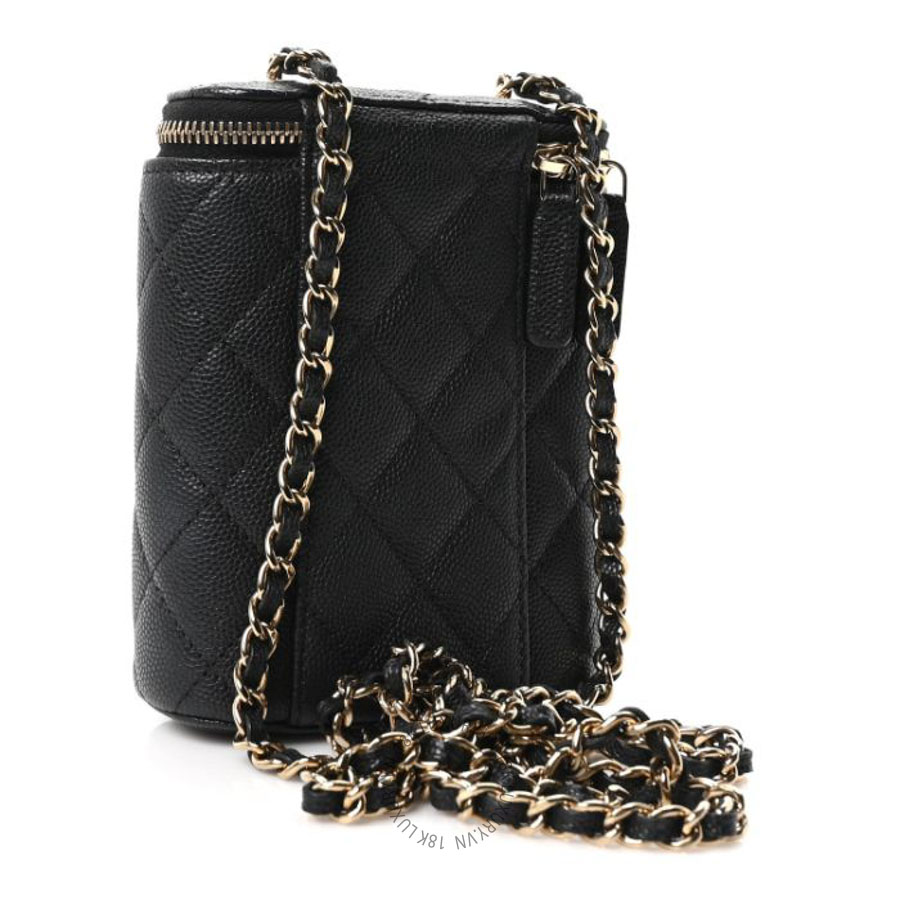 Túi đeo chéo mini Chanel Caviar Quilted Small Vertical Coco Beauty Vanity Case With Chain Black FPTC995