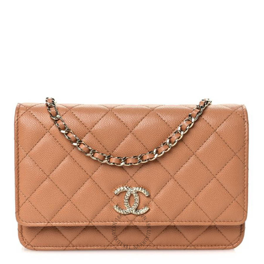 Túi đeo chéo mini Chanel Caviar Quilted Studded CC Wallet on Chain WOC Brown FPTC005