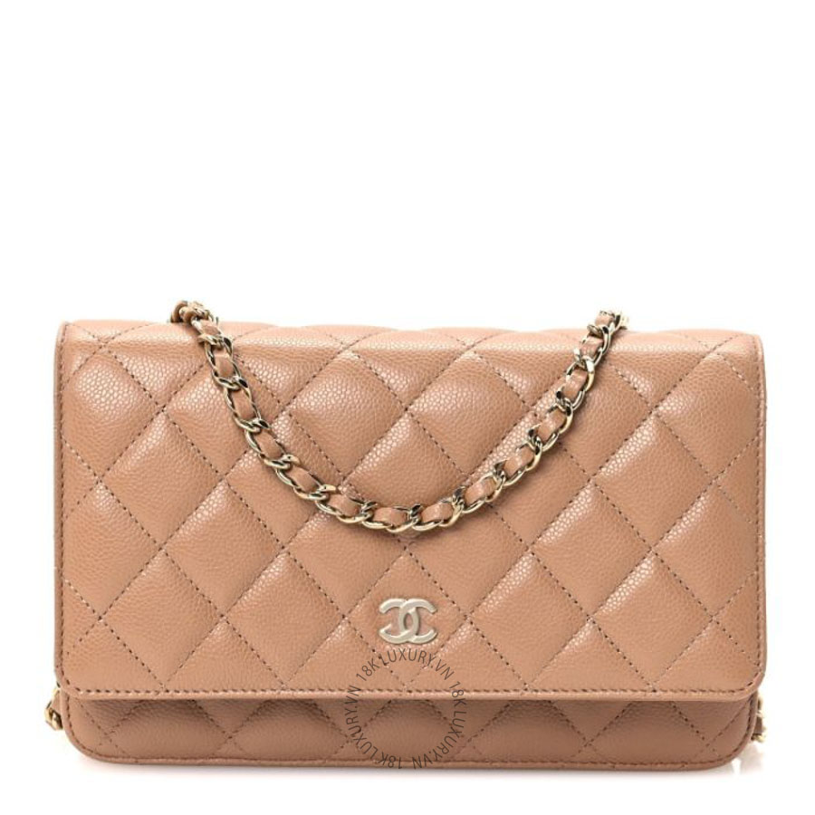 Túi đeo chéo mini Chanel Caviar Quilted Wallet on Chain WOC Dark Beige FPTC243